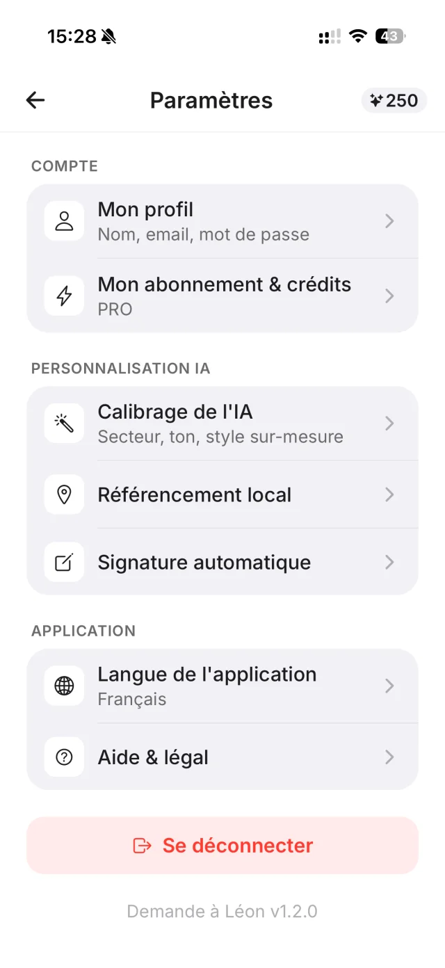 Écran 4 de l'application Demande à Léon